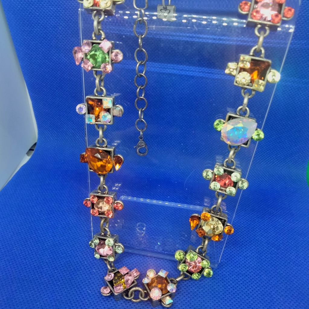 Rodrigo Otazu Geometric Multicolored Rhinestone Necklace 16"